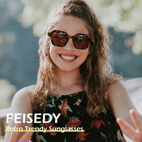 FEISEDY Vintage Square Sunglasses Men Women Classic Retro Trendy Large Frame UV400 Sun Glasses B0154 in Saudi Arabia