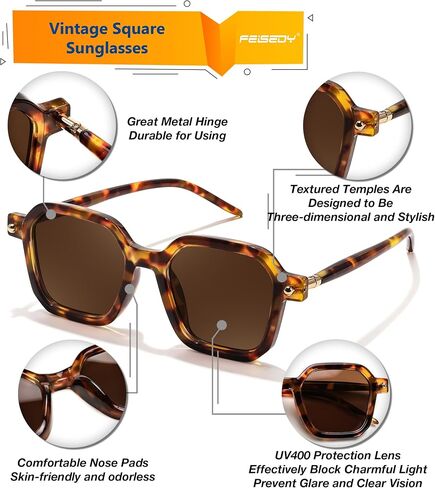 FEISEDY Vintage Square Sunglasses Men Women Classic Retro Trendy Large Frame UV400 Sun Glasses B0154 in Saudi Arabia