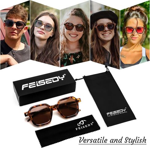 FEISEDY Vintage Square Sunglasses Men Women Classic Retro Trendy Large Frame UV400 Sun Glasses B0154 in Saudi Arabia