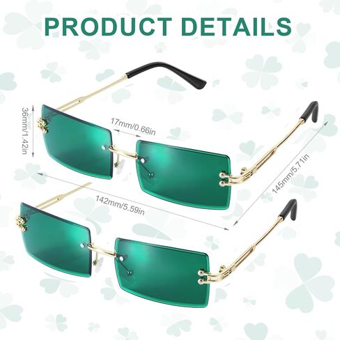 2 Pairs St. Patrick's Day Sunglasses, Irish Green Rectangle Sunglasses Leprechaun Glasses Shamrock Sunglasses for Leprechaun Costume Party Decorations in Saudi Arabia