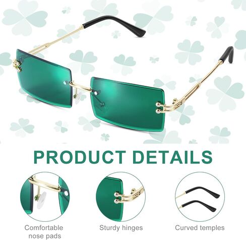 2 Pairs St. Patrick's Day Sunglasses, Irish Green Rectangle Sunglasses Leprechaun Glasses Shamrock Sunglasses for Leprechaun Costume Party Decorations in Saudi Arabia