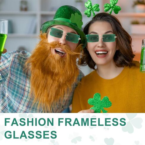 2 Pairs St. Patrick's Day Sunglasses, Irish Green Rectangle Sunglasses Leprechaun Glasses Shamrock Sunglasses for Leprechaun Costume Party Decorations in Saudi Arabia
