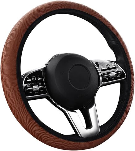 Steering Stripe Style Wheel Cover Faux Leather Anti-Slip Universal Car Steering Wheel Cover Stripe Style for Car Accessories Auto Car Without Inner Ring Beige in Kuwait