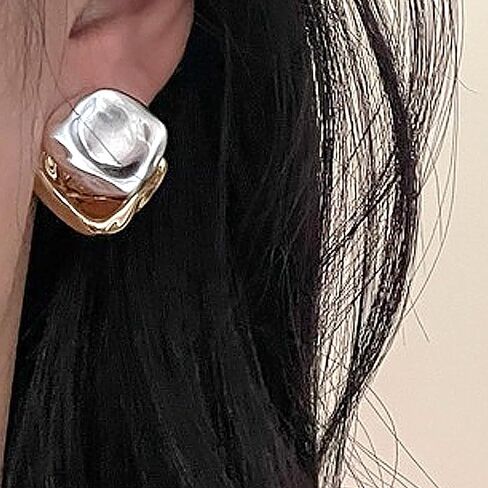 Two Tone Teardrop Stud Earrings for Women Gold Silver Front Back Oval Bean Dangle Earrings Cute Post Ball Earrings Lightweight Chunky Jewelry Gifts in Kuwait