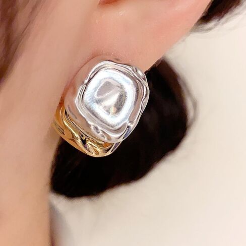 Two Tone Teardrop Stud Earrings for Women Gold Silver Front Back Oval Bean Dangle Earrings Cute Post Ball Earrings Lightweight Chunky Jewelry Gifts in Kuwait