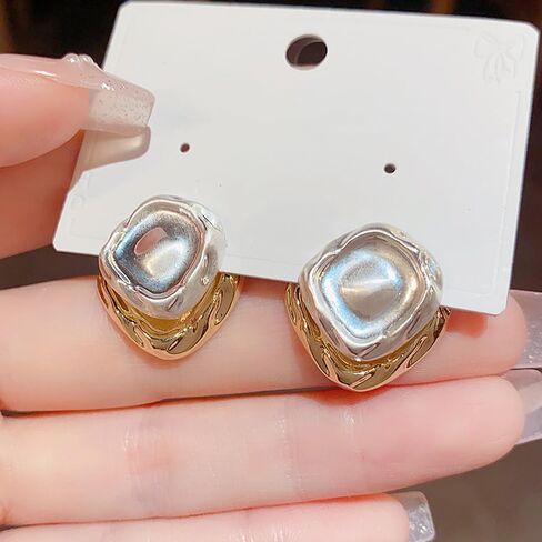 Two Tone Teardrop Stud Earrings for Women Gold Silver Front Back Oval Bean Dangle Earrings Cute Post Ball Earrings Lightweight Chunky Jewelry Gifts in Kuwait