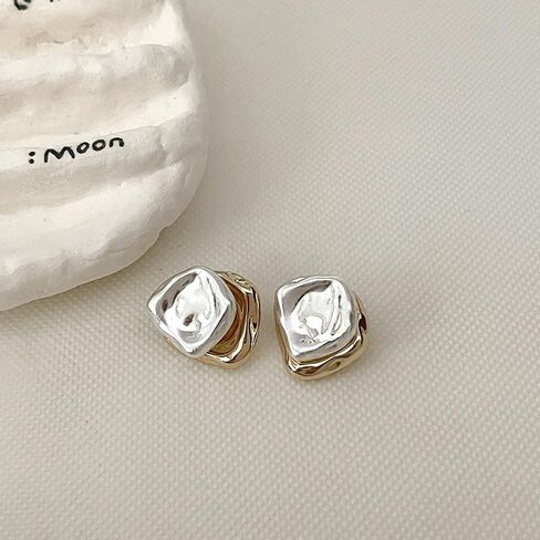 Two Tone Teardrop Stud Earrings for Women Gold Silver Front Back Oval Bean Dangle Earrings Cute Post Ball Earrings Lightweight Chunky Jewelry Gifts in Kuwait