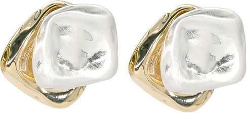 Two Tone Teardrop Stud Earrings for Women Gold Silver Front Back Oval Bean Dangle Earrings Cute Post Ball Earrings Lightweight Chunky Jewelry Gifts in Kuwait