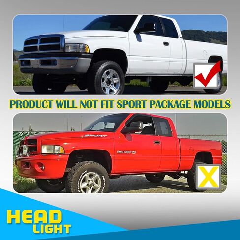 AUTOWIKI DRL Bar المصابيح الأمامية لـ 94-01 دودج رام 1500، لـ 1994-2002 دودج رام 2500 3500 4000 المصابيح الأمامية مجموعة استبدال ضوء الرأس زوج واحد من العدسات السوداء الشفافة in Kuwait