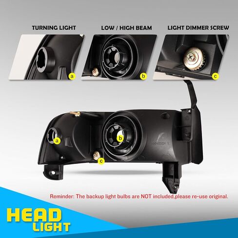 AUTOWIKI DRL Bar المصابيح الأمامية لـ 94-01 دودج رام 1500، لـ 1994-2002 دودج رام 2500 3500 4000 المصابيح الأمامية مجموعة استبدال ضوء الرأس زوج واحد من العدسات السوداء الشفافة in Kuwait