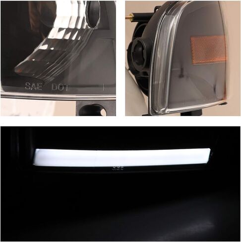 AUTOWIKI DRL Bar المصابيح الأمامية لـ 94-01 دودج رام 1500، لـ 1994-2002 دودج رام 2500 3500 4000 المصابيح الأمامية مجموعة استبدال ضوء الرأس زوج واحد من العدسات السوداء الشفافة in Kuwait