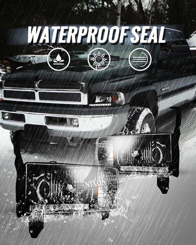 AUTOWIKI DRL Bar المصابيح الأمامية لـ 94-01 دودج رام 1500، لـ 1994-2002 دودج رام 2500 3500 4000 المصابيح الأمامية مجموعة استبدال ضوء الرأس زوج واحد من العدسات السوداء الشفافة in Kuwait