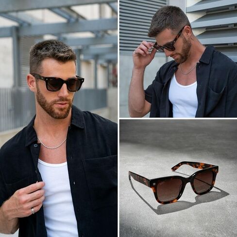 WMP Eyewear - Men's Classic Square Sunglasses, Lightweight Acetate Frame with Polarized Lenses, 100% UV Protection in Kuwait