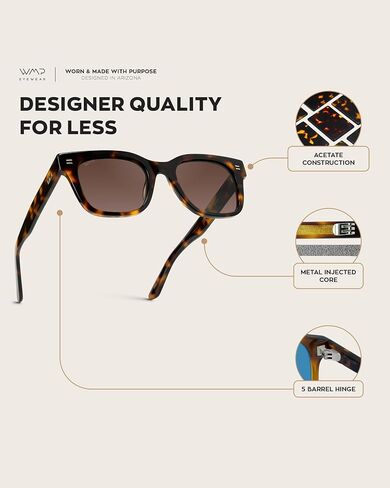 WMP Eyewear - Men's Classic Square Sunglasses, Lightweight Acetate Frame with Polarized Lenses, 100% UV Protection in Kuwait