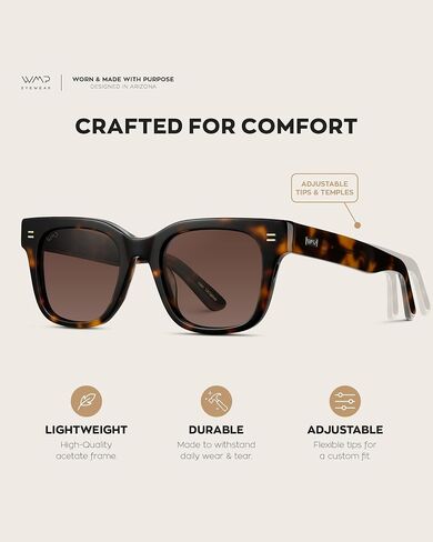 WMP Eyewear - Men's Classic Square Sunglasses, Lightweight Acetate Frame with Polarized Lenses, 100% UV Protection in Kuwait