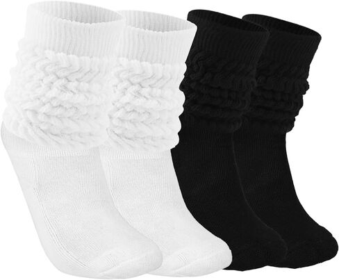 زوجان من الجوارب الناعمة للنساء، جوارب مريحة للطاقم، جوارب مكشكشة لطيفة، جوارب طويلة للربيع والشتاء للنساء والفتيات (مقاس 6-12) (أسود وأبيض) in Kuwait