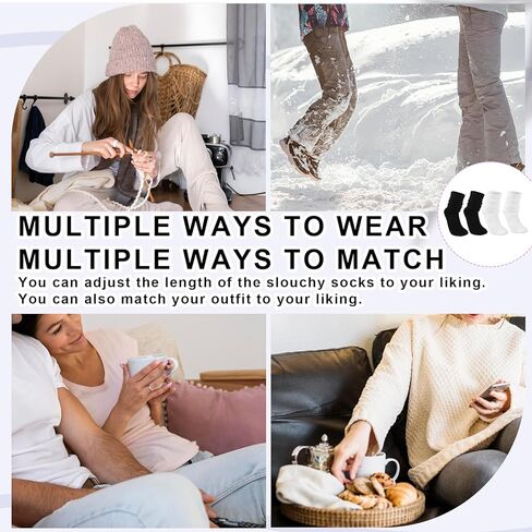 زوجان من الجوارب الناعمة للنساء، جوارب مريحة للطاقم، جوارب مكشكشة لطيفة، جوارب طويلة للربيع والشتاء للنساء والفتيات (مقاس 6-12) (أسود وأبيض) in Kuwait