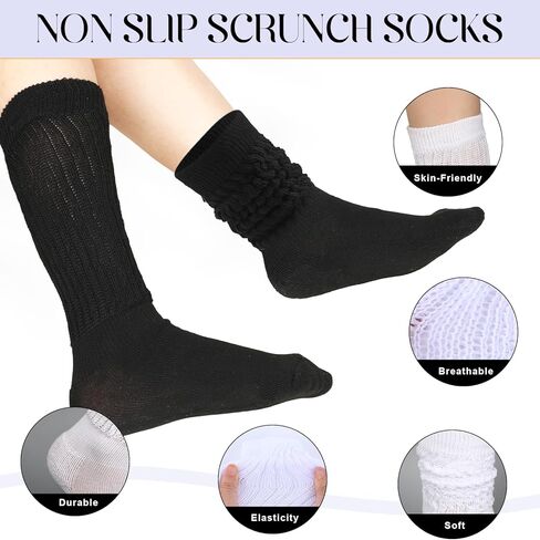 زوجان من الجوارب الناعمة للنساء، جوارب مريحة للطاقم، جوارب مكشكشة لطيفة، جوارب طويلة للربيع والشتاء للنساء والفتيات (مقاس 6-12) (أسود وأبيض) in Kuwait