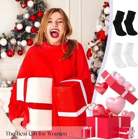 زوجان من الجوارب الناعمة للنساء، جوارب مريحة للطاقم، جوارب مكشكشة لطيفة، جوارب طويلة للربيع والشتاء للنساء والفتيات (مقاس 6-12) (أسود وأبيض) in Kuwait