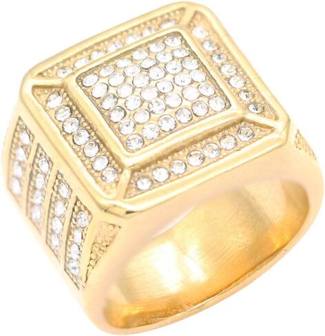 Lavencious Luxurious Stainless Steel Men’s Ring 0.7" Square Design Size from 9 to 13 Gold and Silver Statement Rings in Kuwait