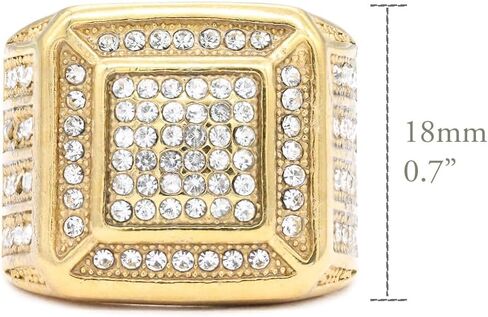 Lavencious Luxurious Stainless Steel Men’s Ring 0.7" Square Design Size from 9 to 13 Gold and Silver Statement Rings in Kuwait