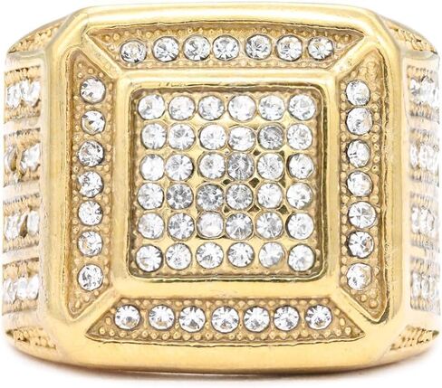 Lavencious Luxurious Stainless Steel Men’s Ring 0.7" Square Design Size from 9 to 13 Gold and Silver Statement Rings in Kuwait