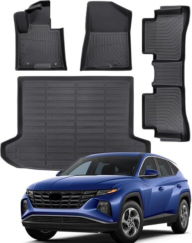 4 قطع من سجادات الأرضية لعام 2021 2020 2019 2018 2017 2016 Hyundai Tucson مجموعة كاملة مخصصة لجميع الأحوال الجوية بطانات شحن السيارات 2021-2016 Hyundai Tucson Accessories باللون الأسود in Kuwait