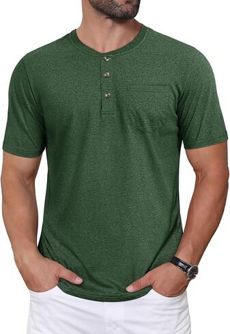 CRYSULLY Men's Henley Shirt Short Sleeve Pocket T-Shirts with 3 Button Shirts Lightweight Fashion Casual Tee Shirt in Kuwait