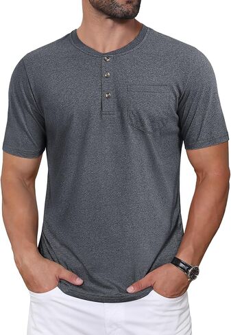 CRYSULLY Men's Henley Shirt Short Sleeve Pocket T-Shirts with 3 Button Shirts Lightweight Fashion Casual Tee Shirt in Kuwait