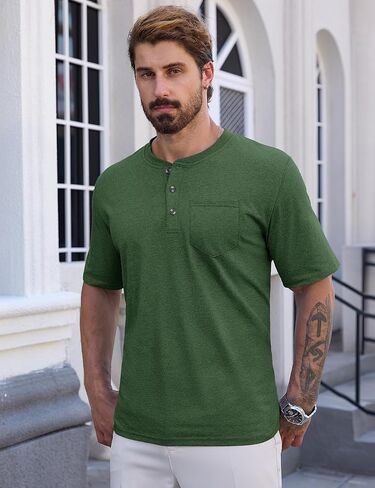 CRYSULLY Men's Henley Shirt Short Sleeve Pocket T-Shirts with 3 Button Shirts Lightweight Fashion Casual Tee Shirt in Kuwait