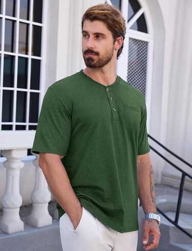 CRYSULLY Men's Henley Shirt Short Sleeve Pocket T-Shirts with 3 Button Shirts Lightweight Fashion Casual Tee Shirt in Kuwait