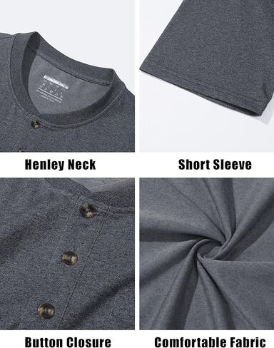 CRYSULLY Men's Henley Shirt Short Sleeve Pocket T-Shirts with 3 Button Shirts Lightweight Fashion Casual Tee Shirt in Kuwait