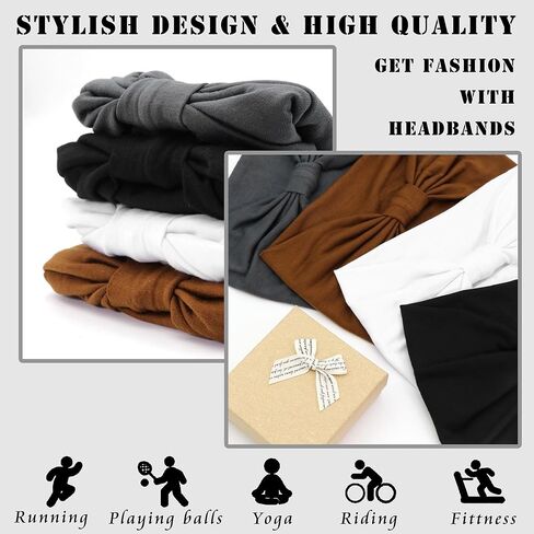 FULZTEY Boho Headbands for Women Vintage Elastic Fabric Printed Hair Bands Workout Wide Knot Sweatbands Soft Cotton Headwraps Yoga Running Hair Accessories for Women Girls 4Pcs in Kuwait