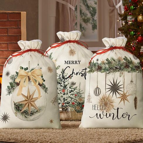 Horaldaily 3PCS Christmas Gift Bag 16x20 Inch,Christmas Tree Holy Night Jesus Stocking Storage Sack Present Xmas Gift Bags Party Favors Bags in Saudi Arabia