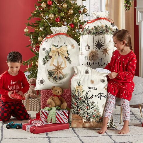 Horaldaily 3PCS Christmas Gift Bag 16x20 Inch,Christmas Tree Holy Night Jesus Stocking Storage Sack Present Xmas Gift Bags Party Favors Bags in Saudi Arabia