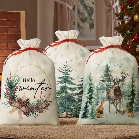 Horaldaily 3PCS Christmas Gift Bag 16x20 Inch,Christmas Tree Holy Night Jesus Stocking Storage Sack Present Xmas Gift Bags Party Favors Bags in Saudi Arabia