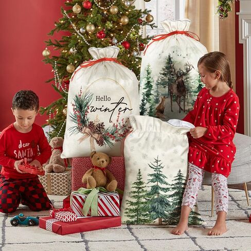 Horaldaily 3PCS Christmas Gift Bag 16x20 Inch,Christmas Tree Holy Night Jesus Stocking Storage Sack Present Xmas Gift Bags Party Favors Bags in Saudi Arabia