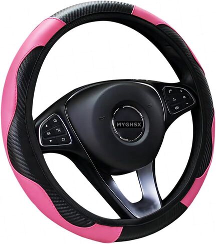 Car Steering Wheel Cover, Universal Microfiber Leather Elastic Carbon Fiber 15 inch Breathable Anti-Slip Steering Wheel Protector for Men Women,Pink in Saudi Arabia