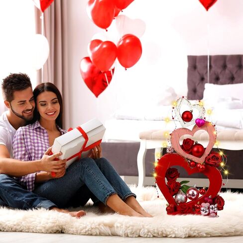 3 Pcs Valentines Day Decorations Wooden Heart Shape Sign Decor Romantic Home Centerpiece Red Heart Stackable with Base Tray Decor for Home Wedding Party Anniversary Couple Valentines Gift in Saudi Arabia