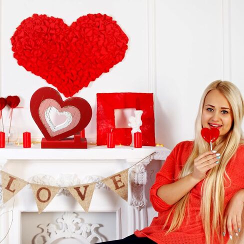 3 Pcs Valentines Day Decorations Wooden Heart Shape Sign Decor Romantic Home Centerpiece Red Heart Stackable with Base Tray Decor for Home Wedding Party Anniversary Couple Valentines Gift in Saudi Arabia