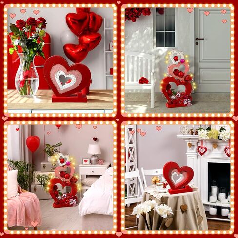 3 Pcs Valentines Day Decorations Wooden Heart Shape Sign Decor Romantic Home Centerpiece Red Heart Stackable with Base Tray Decor for Home Wedding Party Anniversary Couple Valentines Gift in Saudi Arabia