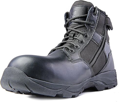 Men’s Tactical Waterproof Composite Toe Boots Max Pro Mid 6" with Zipper - Oil & Slip Resistant Black Leather Boots in Kuwait