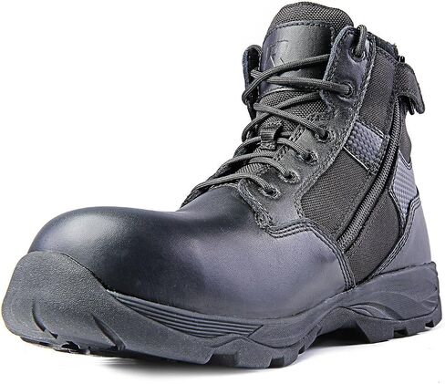 Men’s Tactical Waterproof Composite Toe Boots Max Pro Mid 6" with Zipper - Oil & Slip Resistant Black Leather Boots in Kuwait