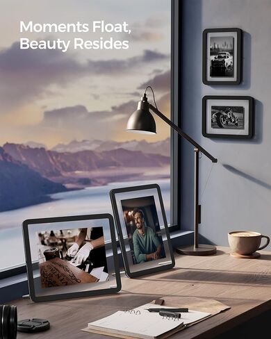 SONGMICS 8x10 Picture Frames with Unique Rounded Corners, Modern Floating Photo Frame for Wall Decor, Clear Acrylic, Fit 8x10, 5x7, 4x6, 4x4, 3.5x5 Pictures, Hanging or Table Display, Set of 2, Black in Saudi Arabia