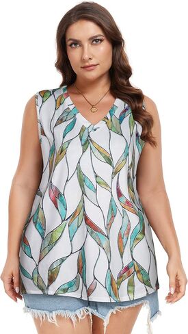 Plus Size Tanks Women Summer Top V Neck Sleeveless Top Loose Fit Tee Workout Shirts in Saudi Arabia