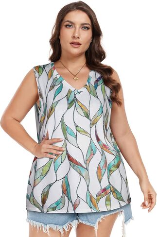 Plus Size Tanks Women Summer Top V Neck Sleeveless Top Loose Fit Tee Workout Shirts in Saudi Arabia
