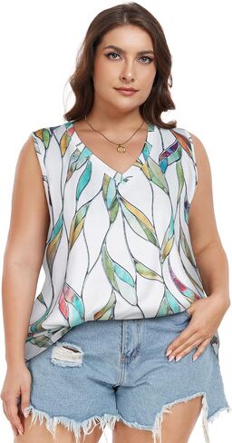 Plus Size Tanks Women Summer Top V Neck Sleeveless Top Loose Fit Tee Workout Shirts in Saudi Arabia