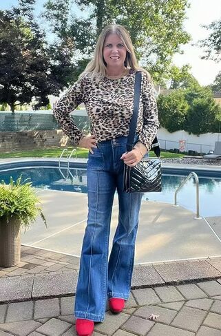 Sulozom Womens Long Sleeve Shirts Crewneck Leopard Printed Tops for Women Casual Dressy Blouses Tee Basic Tops in Saudi Arabia
