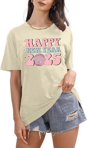 Happy New Year Shirt for Women: 2025 Christmas Shirts Holiday Party Family Tshirt New Years Day Eve Gift Tops in Kuwait