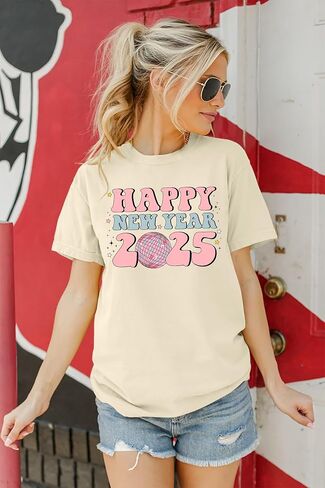 Happy New Year Shirt for Women: 2025 Christmas Shirts Holiday Party Family Tshirt New Years Day Eve Gift Tops in Kuwait